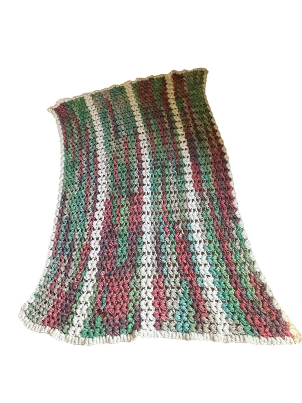 Handmade Crochet Baby Blanket 45x31 Multicolor Knit Nursery Throw
